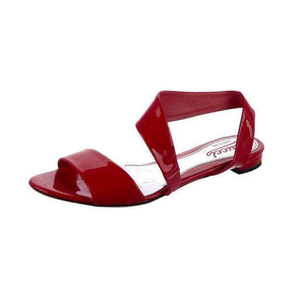 Gucci Authentic Solid Coral Pink Patent Leather Flat T Strap Sandals 6.5 - Picture 2 of 9